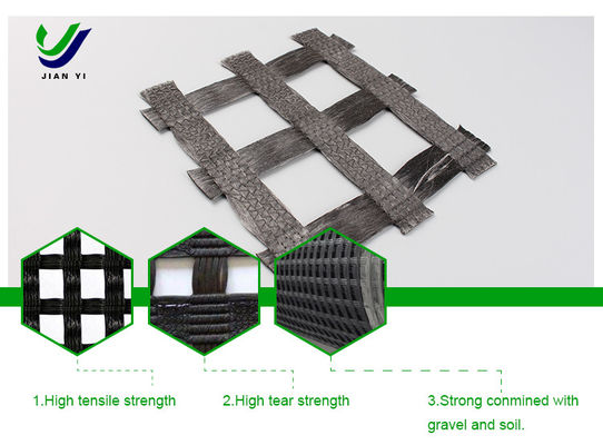 Mức độ nhẹ và thoát nước Độ bền kéo cao Warp đan polyester Geogrid