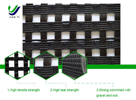 Warp đan Dacron Geogrid được sử dụng để ngăn ngừa mất bùn và cải thiện sự ổn định của đường