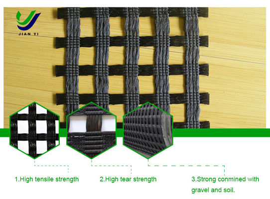 Sức mạnh niêm phong cao và kéo dài thấp của Warp đan polyester Geogrid