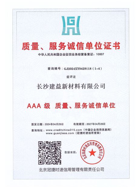 Trung Quốc Changsha Jian-Yi New Material Co., Ltd. Chứng chỉ