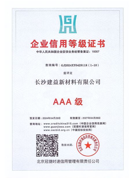 Trung Quốc Changsha Jian-Yi New Material Co., Ltd. Chứng chỉ