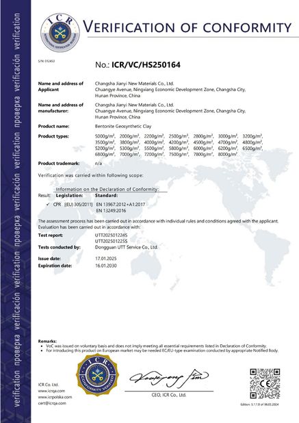 Trung Quốc Changsha Jian-Yi New Material Co., Ltd. Chứng chỉ